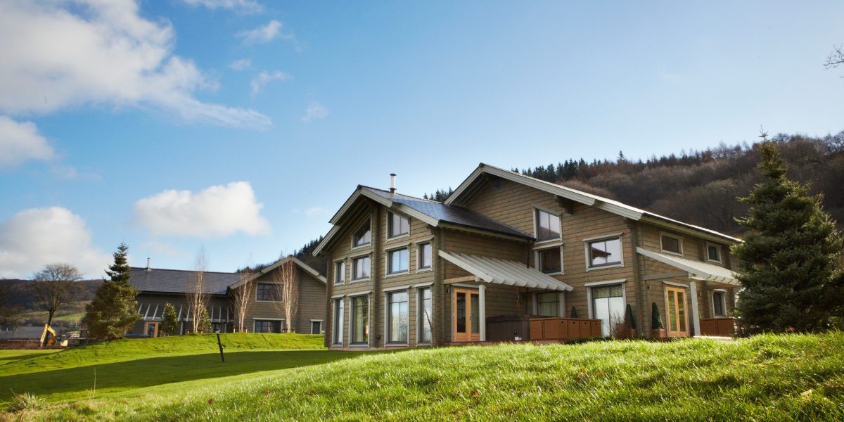 Luxury lodges at Celtic Manor Resort overlooking the golf course in Wales
